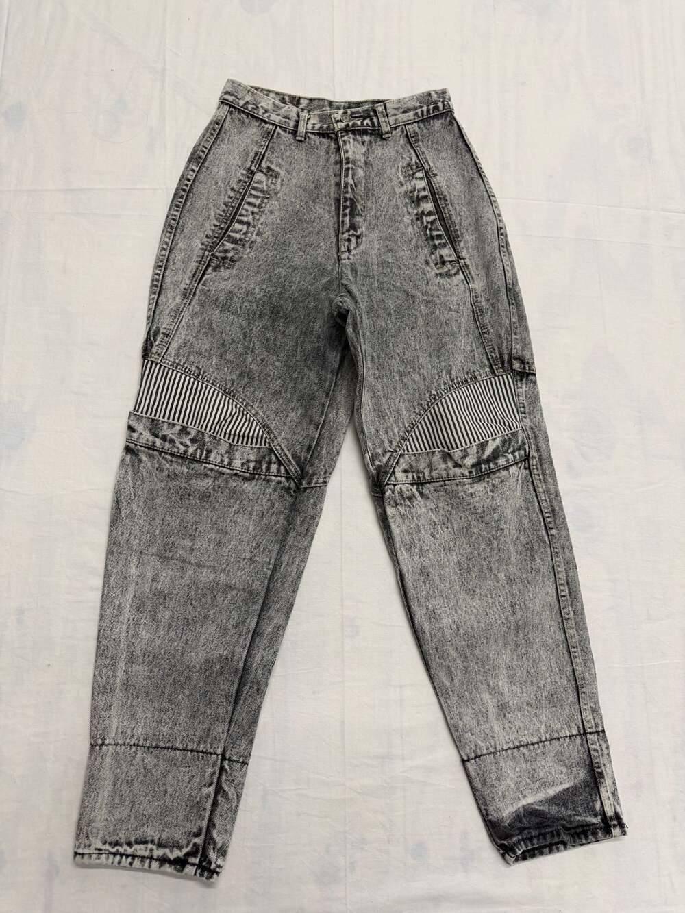 Vintage Manisha High Waisted Acid Wash Tapered Jeans with Stripe Insets